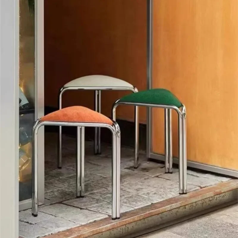 

Vanity Stool - Stainless Steel Triangular Frame Fabric Upholstered Stackable Dining Stool