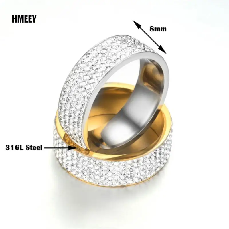 Hot Sale Vintage Retro Style Steel Ring for Women 5 Row Clear Crystal Jewelry Fashion Stainless Steel Engagement Wedding Rings