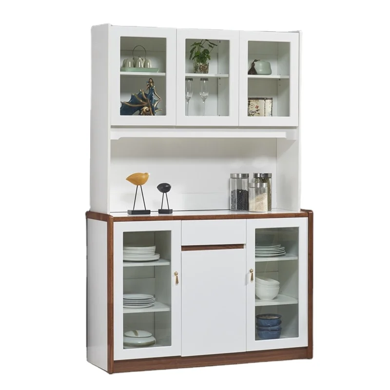 

Luxury Italian Fashion White Lacquer Design Glass Door Rustic Mango Oak Sideboard Long Kitchen Storage Hutch Cabinet for Corner