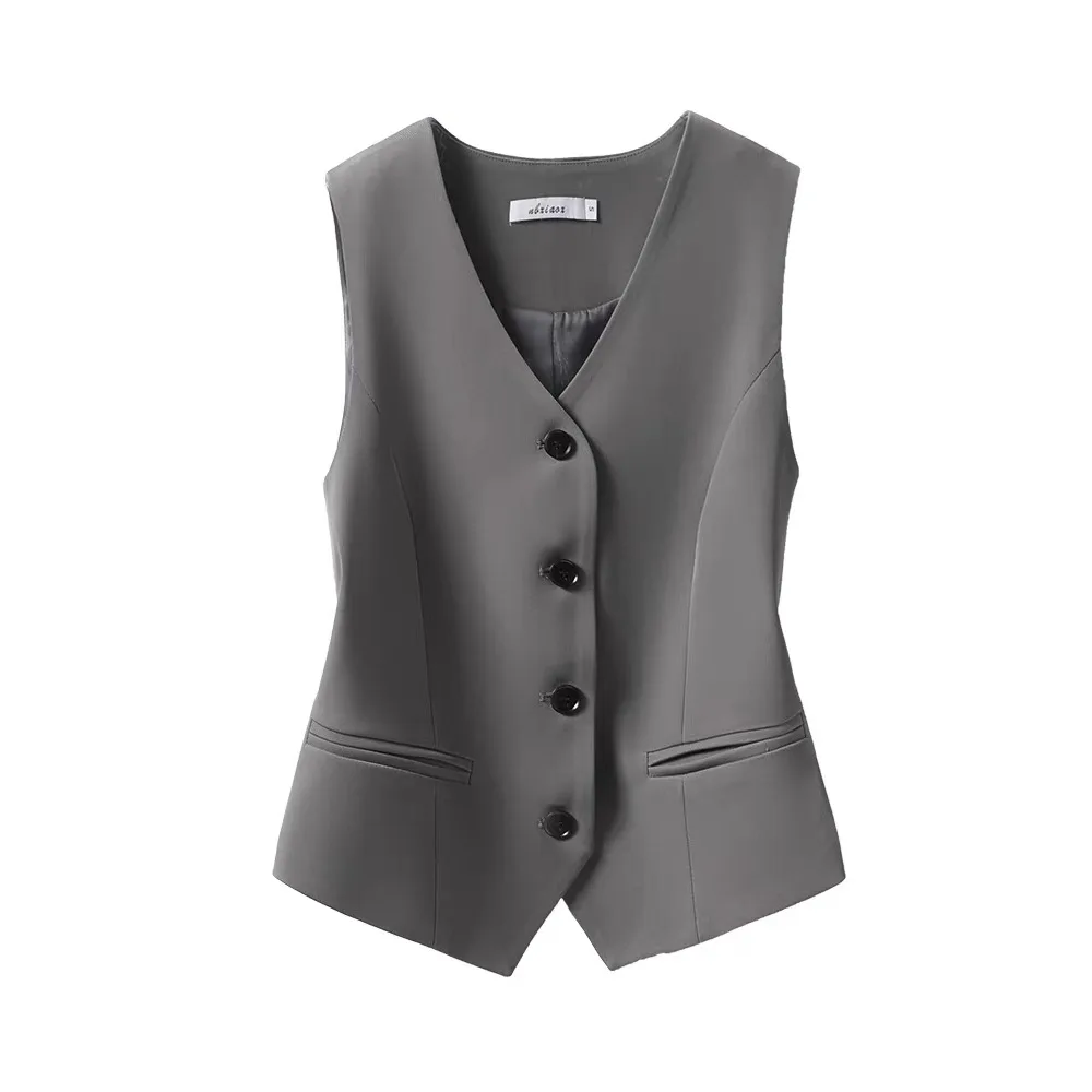 Suit Waistcoat Women\'s Vest 2024 Autumn New Top Slim Sleeveless Waistcoat Short Style Folded Wearing Clip Vest for Women