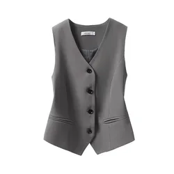 Suit Waistcoat Women's Vest 2024 Autumn New Top Slim Sleeveless Waistcoat Short Style Folded Wearing Clip Vest for Women