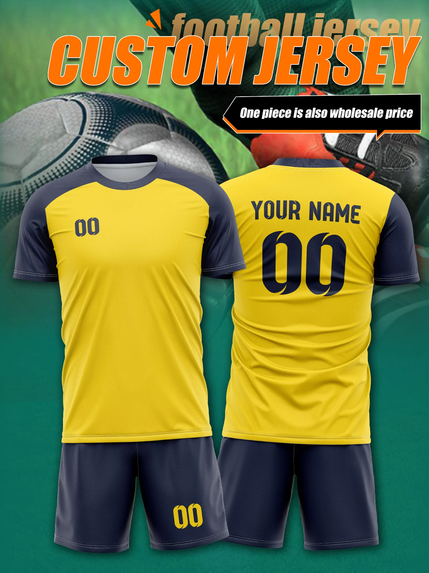 

Футбольная форма с индивидуальным изображением, номером и именем, контрастными полосами, классическими элементами, для молодежной футбольной команды