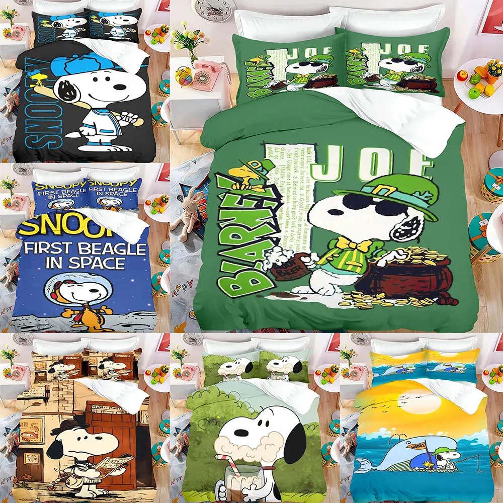 Cartoon Snoopy Bedding Sets Bed Cover Duvet Comforter Cover Pillow Case 2-3 Pieces Sets Boy Girl Home Bedroom Decoration