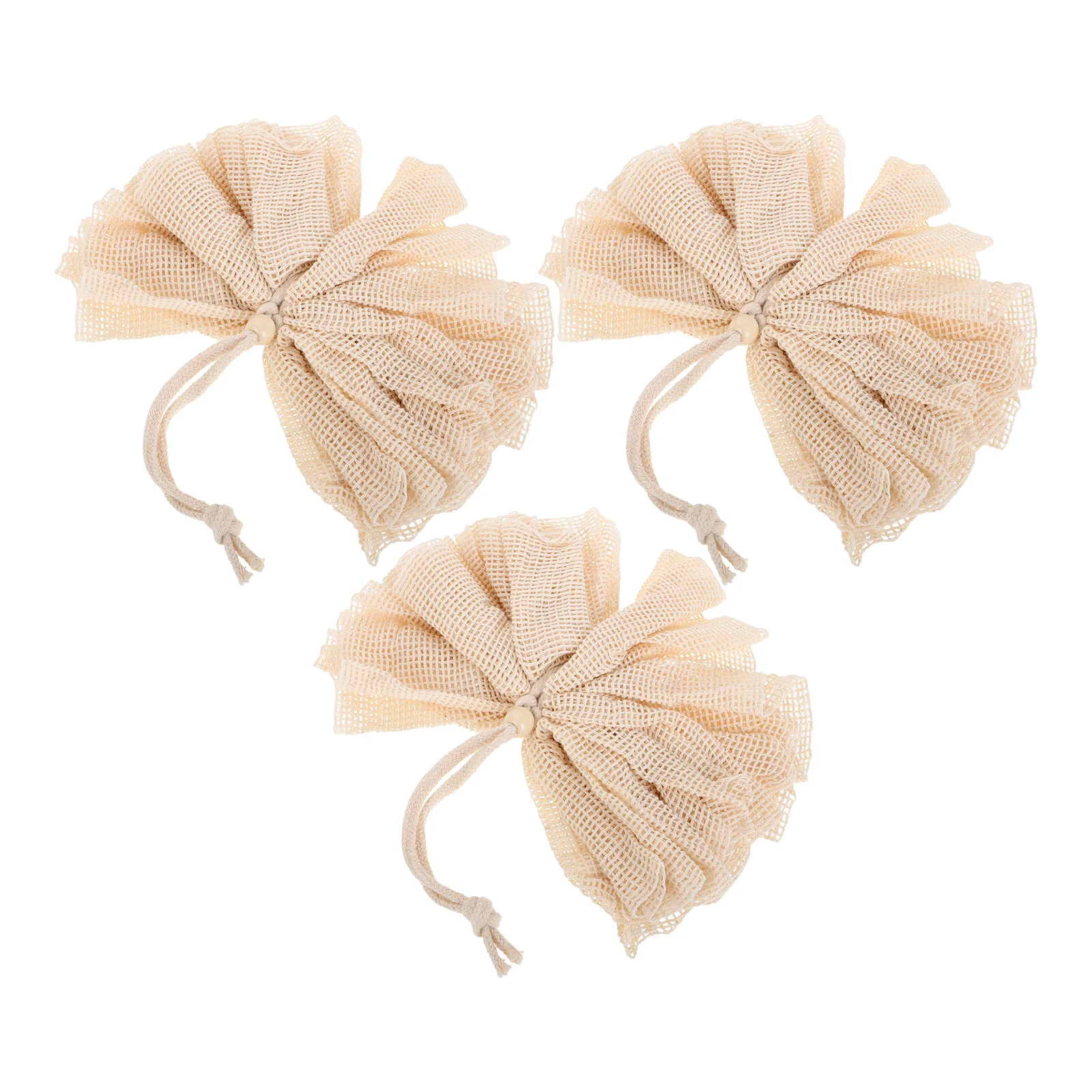 

3pcs Natural Sisal Loofah Body Scrubber Exfoliating Bath Sponge Shower Mesh Pouf Foaming Soap Bag Back Washer Light Yellow