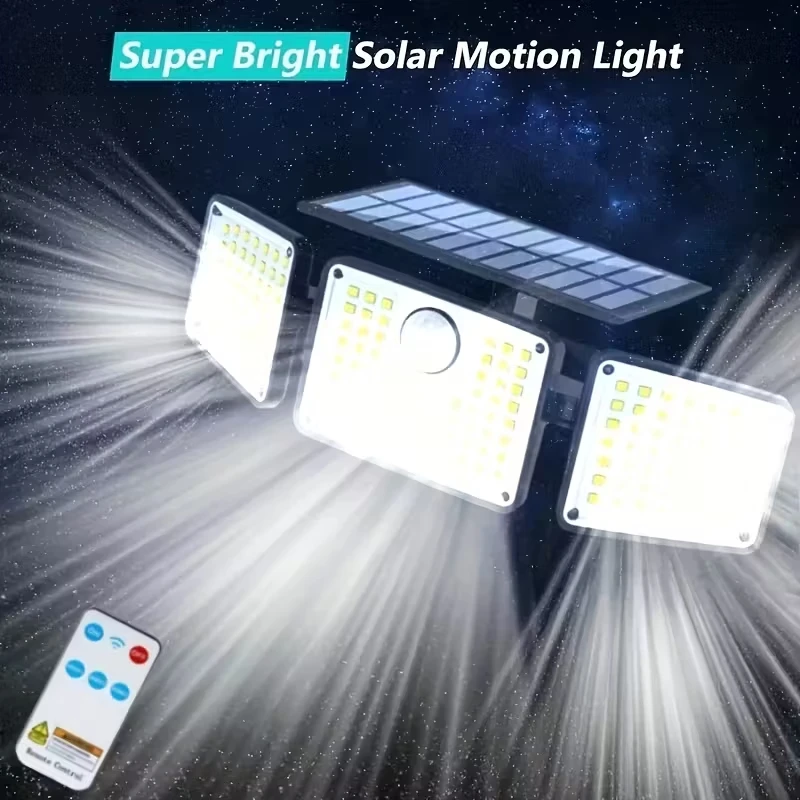 

Solar Outdoor Lights-3 Heads, 164 LED Motion Sensor Flood Wall Light with 3 Modes IP65 Waterproof Easy Install for Backyard Yard