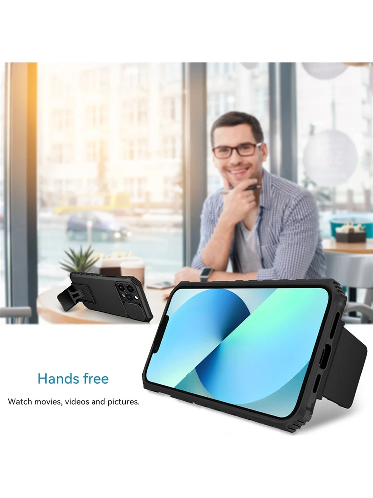 

Shockproof Case For iPhone 16 15 14 13 12 11 Pro XS Max XR 8 7 Plus Pull Slide Camera Protection Magnetic Live Stand Phone Cover