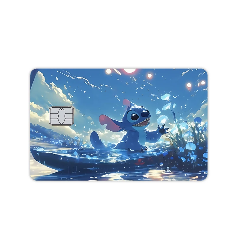 Anime New Stitch Cartoon Star Laser Adesivi in PVC per credito, debito, banca, carta di Visa, pellicola, copertura della pelle, impermeabile, grande, piccolo, senza chip