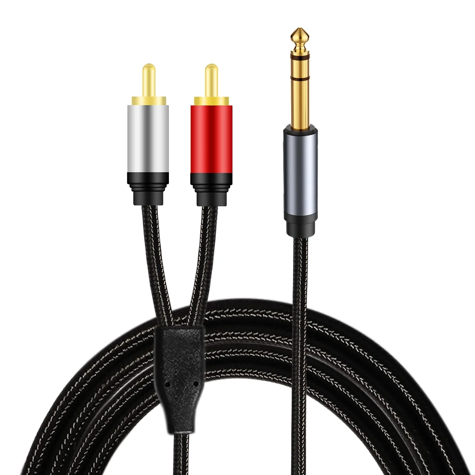 Gold Plated 6.35mm 1/4 Inch TRS Male to Dual RCA Male Stereo Y Splitter Adapter Audio Cable for Mixer Amplifier Headphone