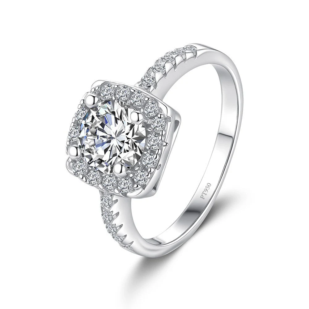 

Lumira Sparkling Women's 1 Carat Platinum PT950 Ring Luxury Four-Prong Setting 0.5ct/1ct/2ct/3ct Square-Cut Mossanite Ring