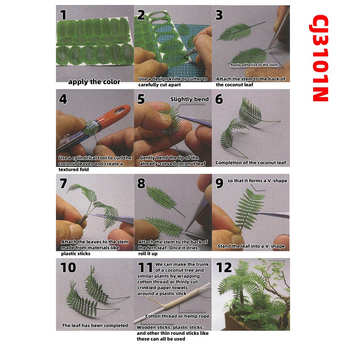 Miniatur-Pflanzenmodelle im Maßstab 1/35 und 1/48: Monstera-Blätter, Wilde Taro-Blätter, Cycad-Blätter für Sandtisch-Dioramen – Detail 4