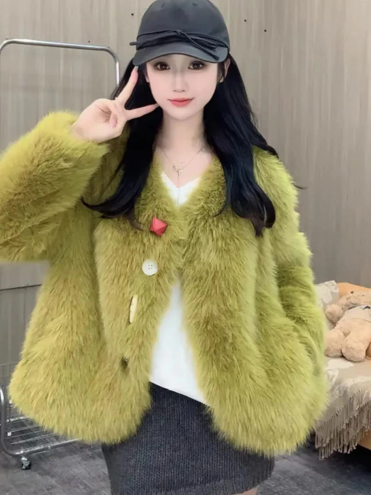 

Fashion Fur Women's Clothing Dopamine Autumn Winter Wear Warm Mao Mao Top Jacket High-end Doll Collar Loose Slimming Elegant Fur