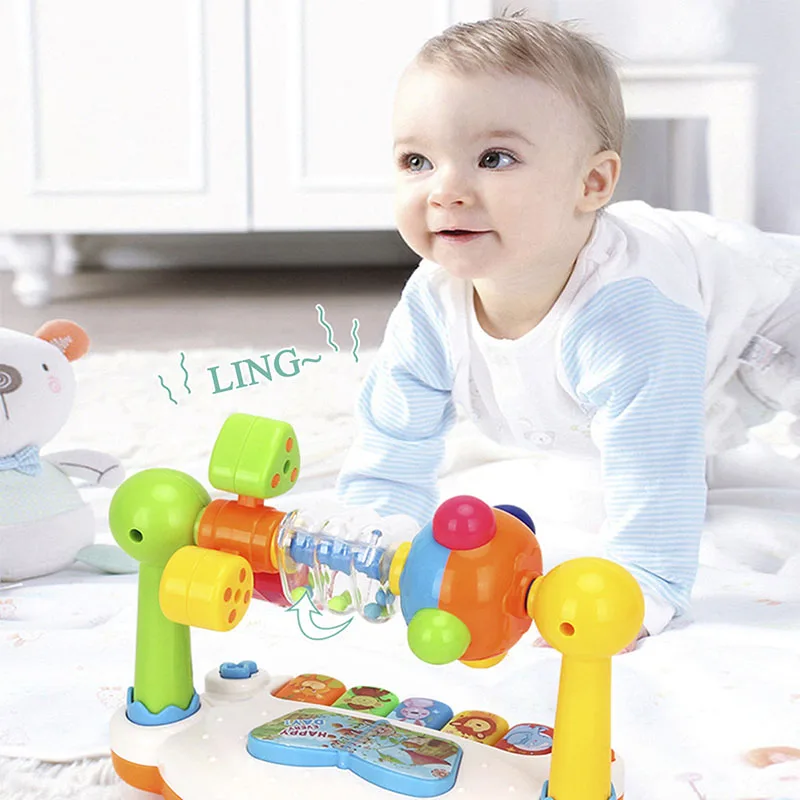 '2026Babypianospeelgoed Roterend muziekpianotoetsenbord voor kinderen met licht geluid, muzikaal speelgoed voor peuters, vroeg educatief muziekspeelgoed