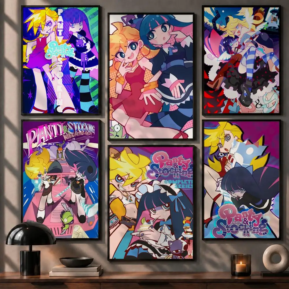 Bold Anime Panty & Stocking with Garterbelt Poster No Glue Residue Self-Adhesive Art Poster Wall Decor for Bedroom Living Room