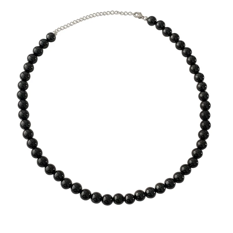 

New Simple Black Agate Necklace Female Dark Premium Handmade Beaded Clavicle Chain