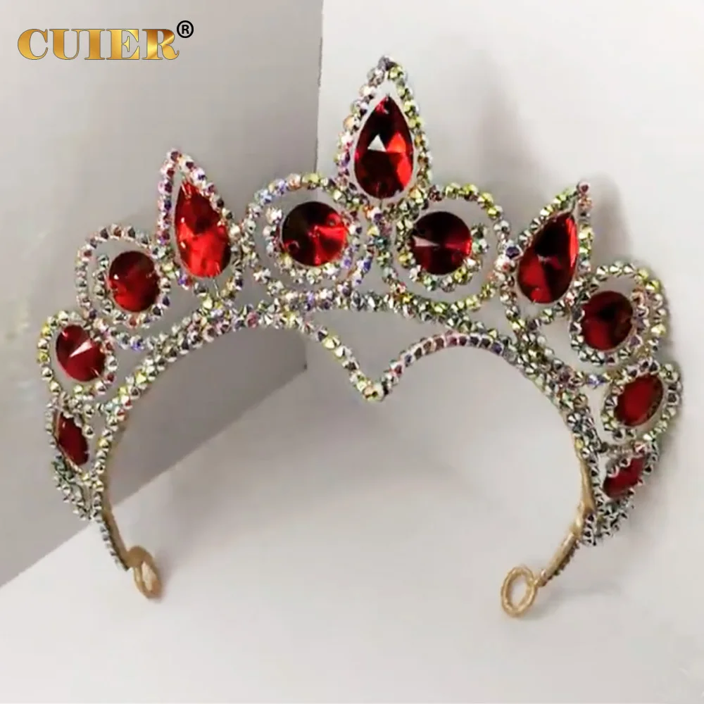 

Женская тиара с красным стеклом CUIER, свадебная тиара с драгоценным камнем, аксессуары для выпускного вечера