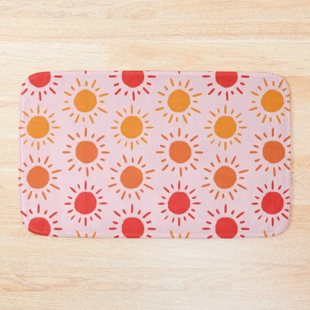 Happy Retro Sun Pattern - Pink Orange Red Palette Bath Mat Bath Rugs For Bathroom Entrance Doormat Mat