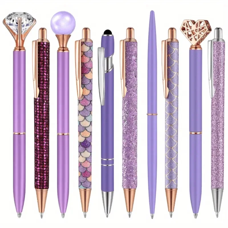 Juego de bolígrafos de 6 uds., bolígrafo de diamante de cristal de Metal para diario, papelería con purpurina, regalos elegantes para profesores, suministros de graduación