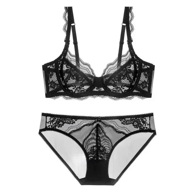 BANERDANNI Luxury Lace Lingerie Set Women Ultra Thin Floral Embroidery Big Bust Look Smaller Sexy Romantic UK Hot Seller