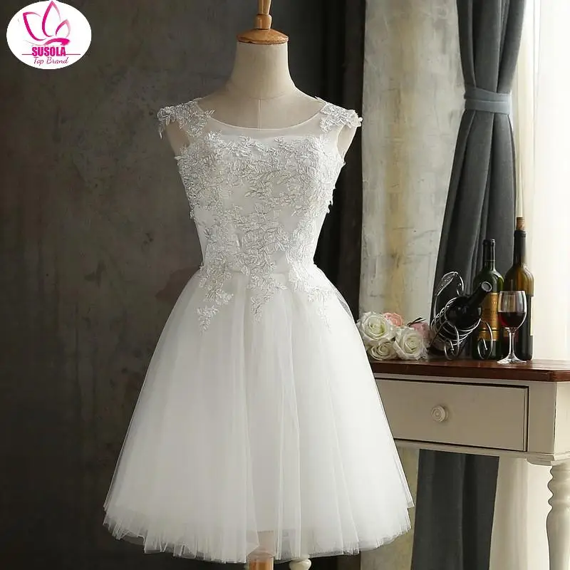 SUSOLA Drill New Lace Up White Lace Up Short Wedding Party Dress Lady Wholesale Bride Marry Bridesmaid Dresses Girl