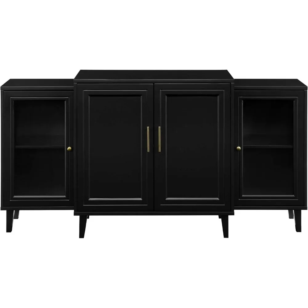 Furniture Lounge Buffet Cabinet 4-Door Tiered Modern-Sideboard-Buffet Stand for Storage Living Room Center Table Black 62 Ledge