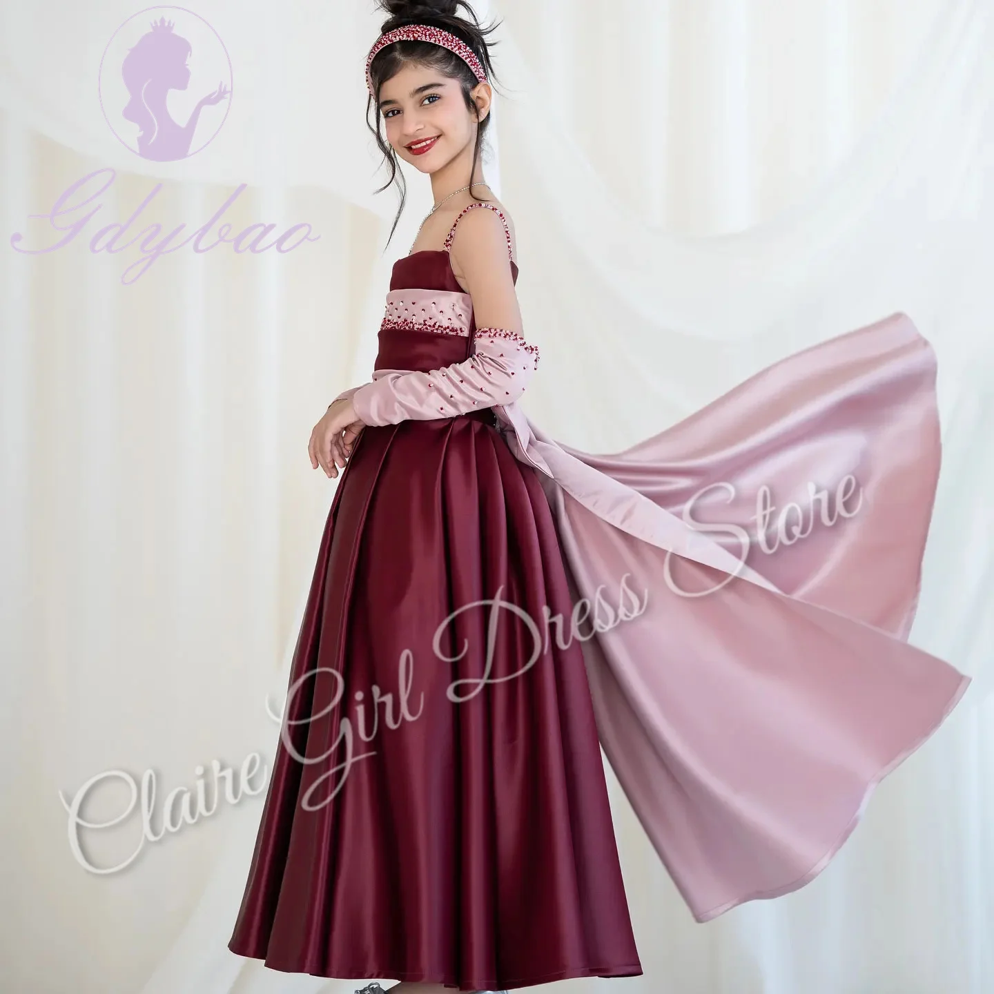 Personalizado princesa vestidos da menina de flor para o casamento cetim tornozelo comprimento elegante crianças festa aniversário primeira comunhão concerto vestido