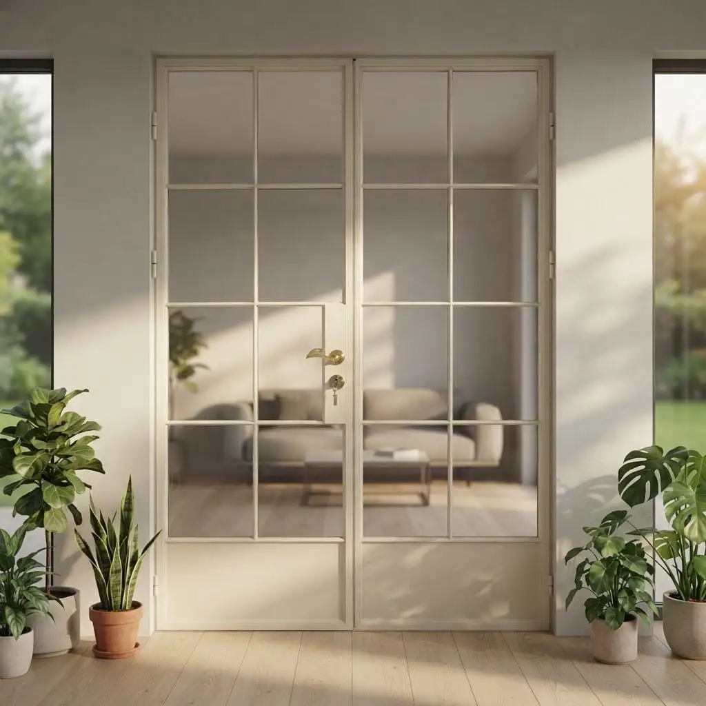 Household Anti Theft French Double Door Powder Coated Aluminum Frame Double Layer Glass French Door Rainproof French Hinged Door
