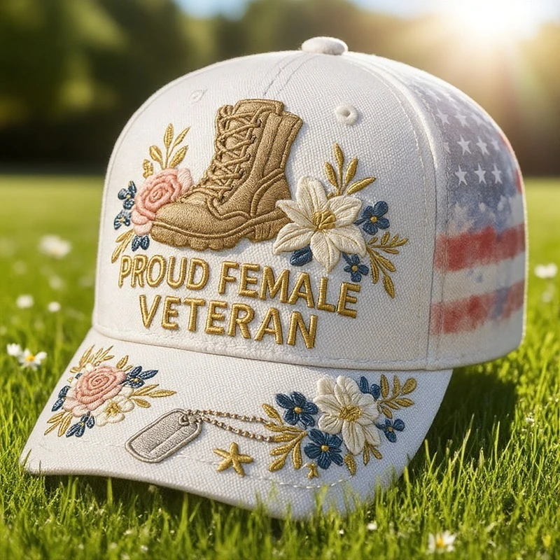 Hat for Female Veterans Featuring a Floral Design with The American Flag, a 3D Printed Cap For, Suitable for Both Genders, Ideal