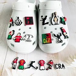 Sapatos Cristiano Ronaldo Cartoon Series, acessórios decorativos e encantadores, presentes favoritos das crianças, estrela do futebol, 18 pçs/set