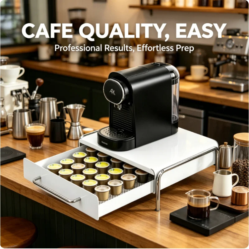 

Capsule Coffee Pod Holder Display Rack with Drawer Coffee Machine Base Storage Shelf for Tea Bag Bar Countertop Kitchen