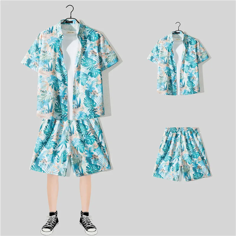 Strandkleding Heren 2 Delige Set Vintage Print Knoop Hawaiiaans Shirt En Korte Broek Pak 2024 Zomer Mode Casual Outfit Met Korte Mouwen