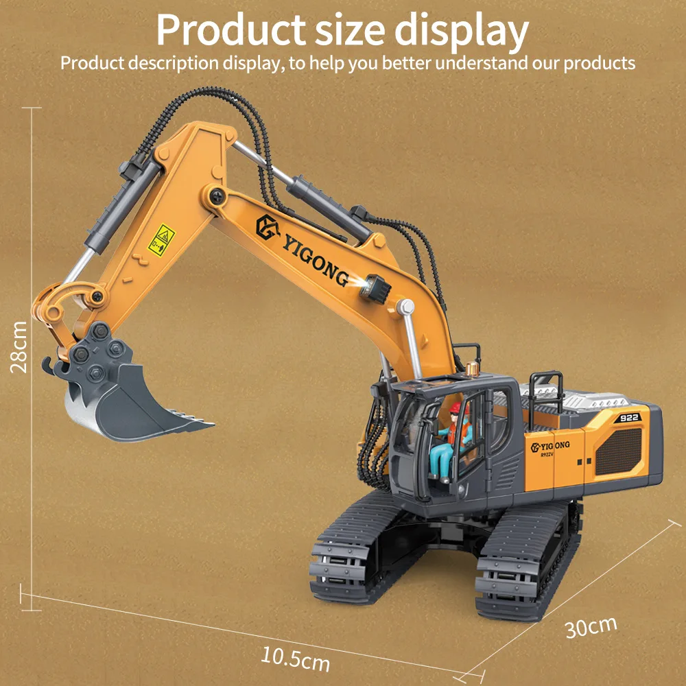1/20 2.4G RC Legering Graafmachine Vrachtwagen Afstandsbediening Rotatie Techniek Voertuig Model Simulatie Lichten Geluid Kinderen Speelgoed gift