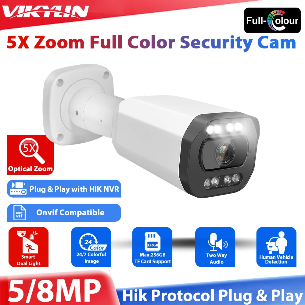 Vikylin 5X Zoom 8MP 4K IP Camera for Hikvision Protocol 2-Way Audio MD2.0 Home CCTV Outdoor video Surveillance Security Camera