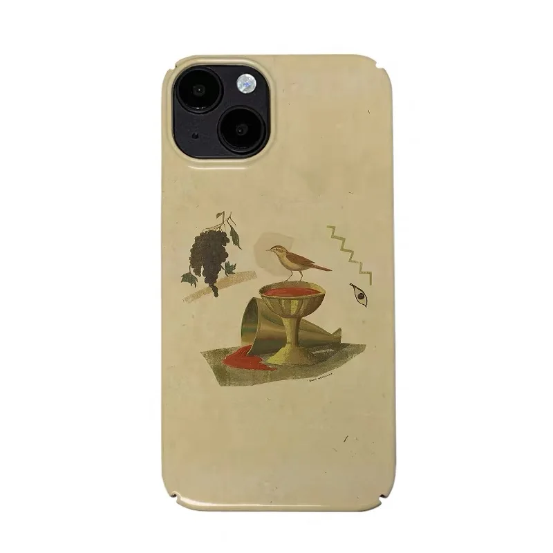 

Ins Yellow Wine Glass Bird Art Case for IPHONE 17 16 ProMax 15 14 Plus 13 12 MINI 11 PRO 16Plus XR XS MAX Acrylic Phone Cover