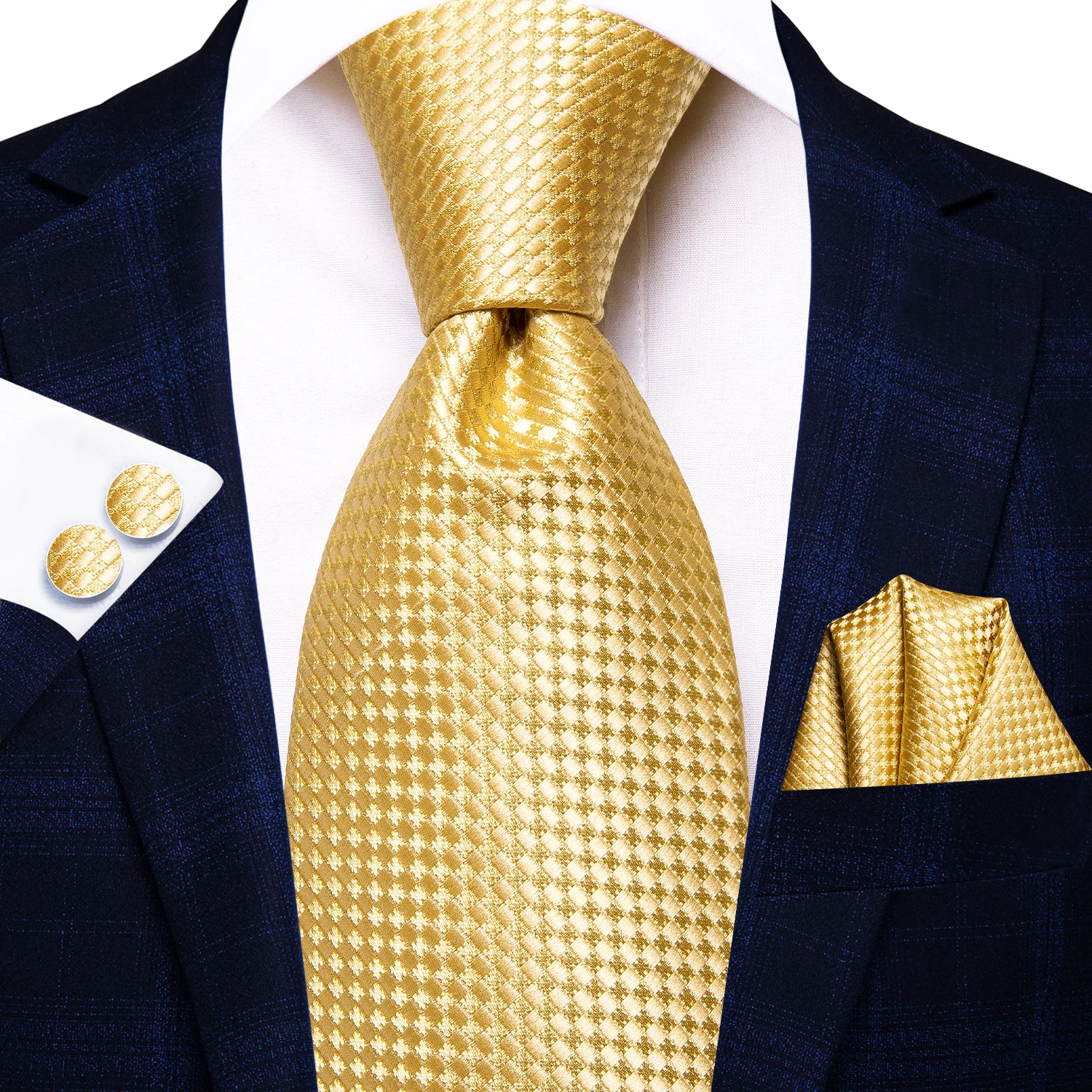 Mens Gift Tie Set Yellow White Solid Striped Wedding Tie For Men Fashion Design Quality Tie Hanky Cufflink Set Dropshipping