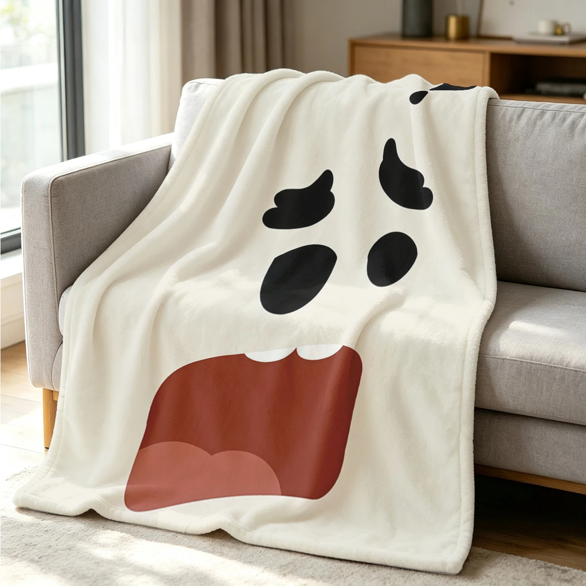 Shock Face Flannel Blanket Warm Soft Halloween Christmas Couch Warm Cozy Decorative Decor Gift for All Season