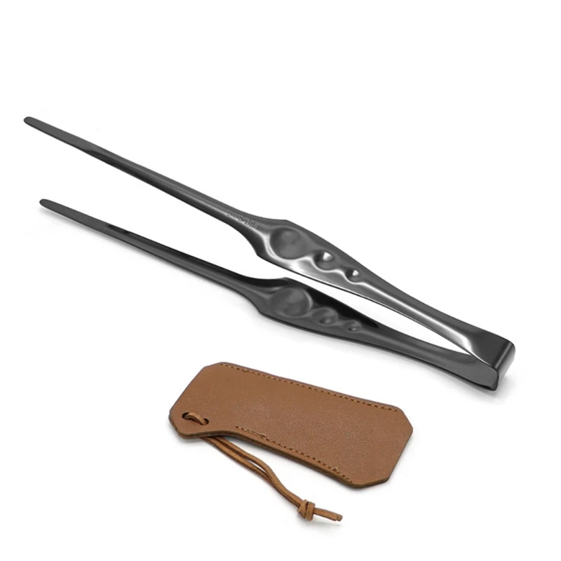 Q84C Multipurpose Black Stainless Steel Tongs Kitchen Tool for Grilling Baking