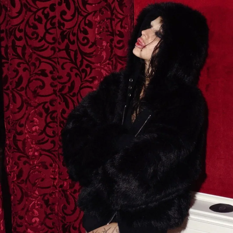 

2000s Solid color Retro fashion gothic trend Warm versatile punk Harajuku autumn winter casual Jacket coat double-sided Hoodies