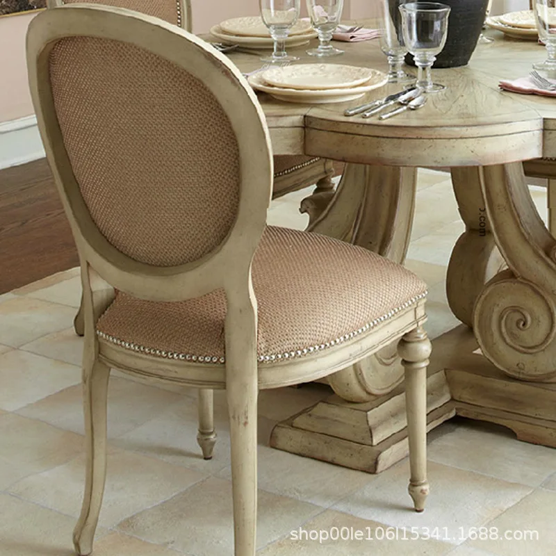 Nordic carved solid wood complex classical restaurant hotel model room with petal dining table and chairs