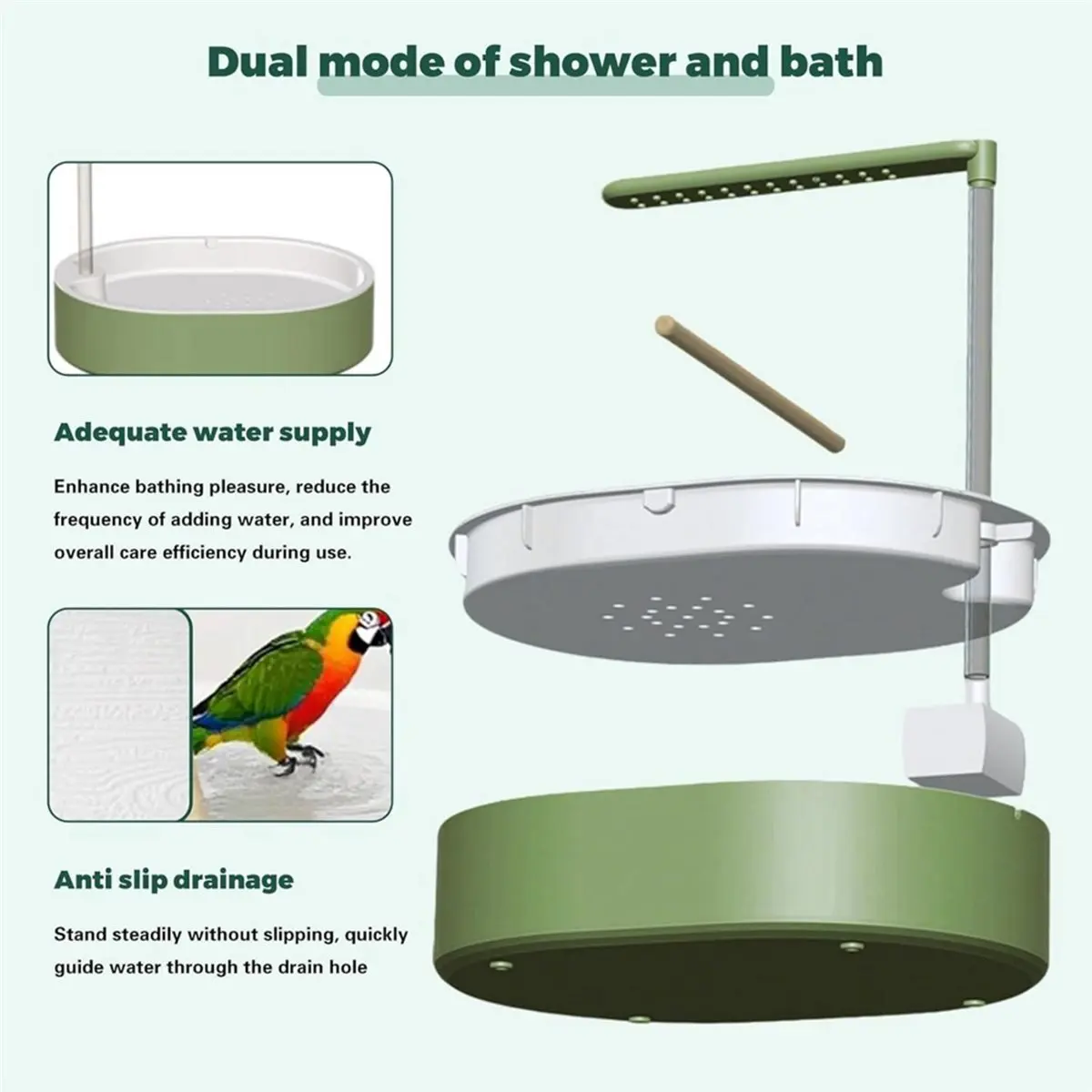 A95G Parrot Bathtub Bird Automatic Bath Shower,Large Bird Shower Fountain Indoor Bathtub with Running Water, Contains USB