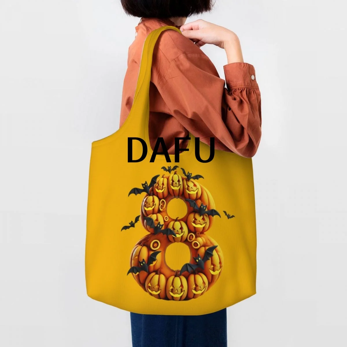 Batty Pumpkin Number 8 Funny Halloween Bat Pumpkin Tote Bag for Women - Gothic Canvas Shoulder Bag Shopping Commute Party