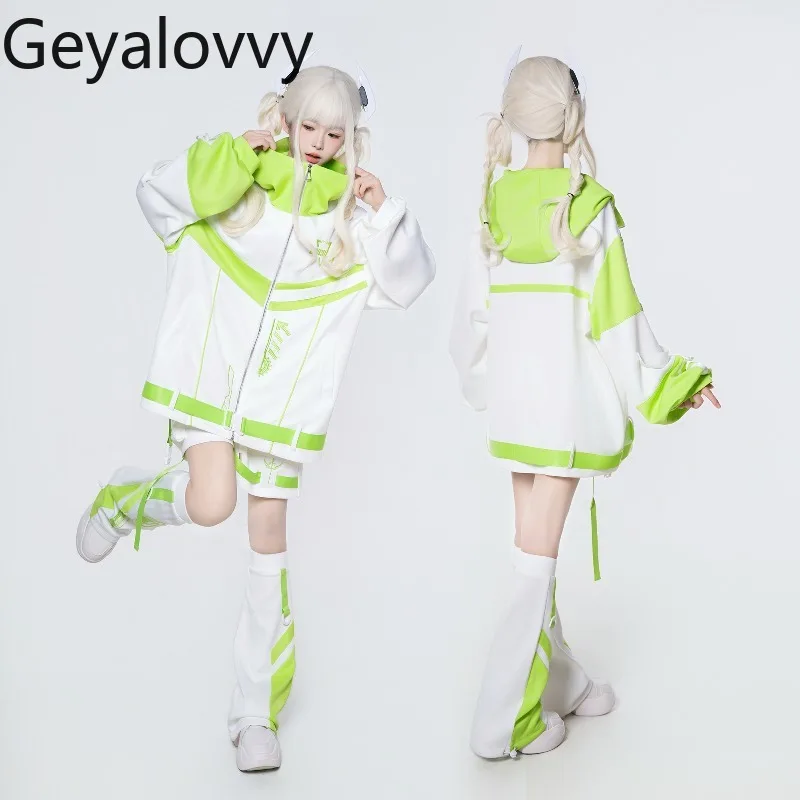 

Осенний новый комплект функционального стиля, японская милая универсальная свободная куртка с капюшоном и короткими гетрами с длинными рукавами и цветными блоками для девочек