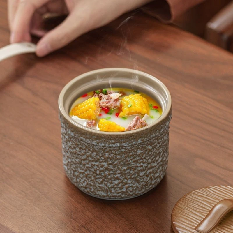 Image 5: Pot à ragoût en céramique naturelle, Pot à ragoût résistant aux hautes températures, résistant à l'eau, ménage avec couvercle, bol alimentaire complémentaire