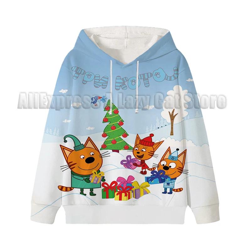 Tre gattini con cappuccio E gatti felpa russa bambini Cartoon bambini manica lunga neonati vestiti ragazza felpe con cappuccio Top