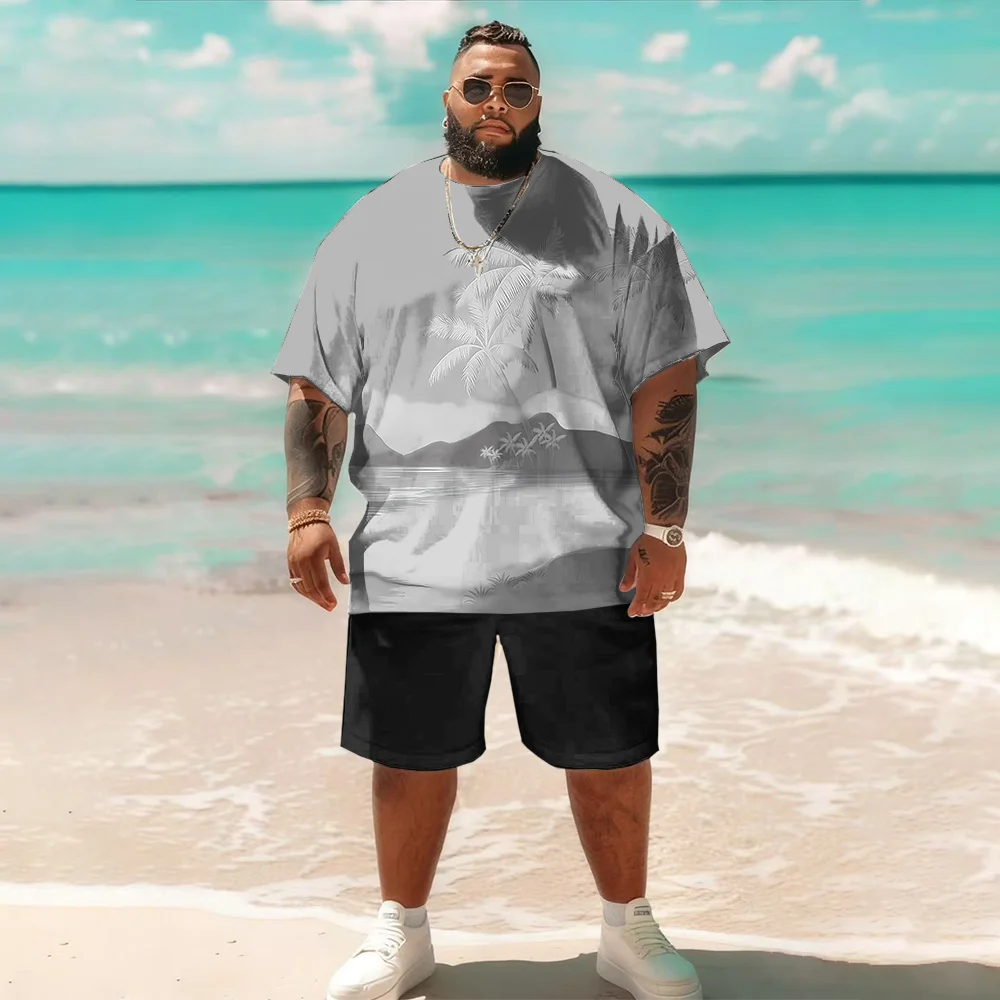 

-9xl plus size Big & Tall Short Sleeve Set (Coconut Tree Element): Casual-Vibrant - Durable Lightweight Material,