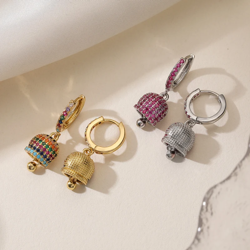 colorful cz small bell earrings wholesale for women gifts jewelry new fashion cute capri accessries