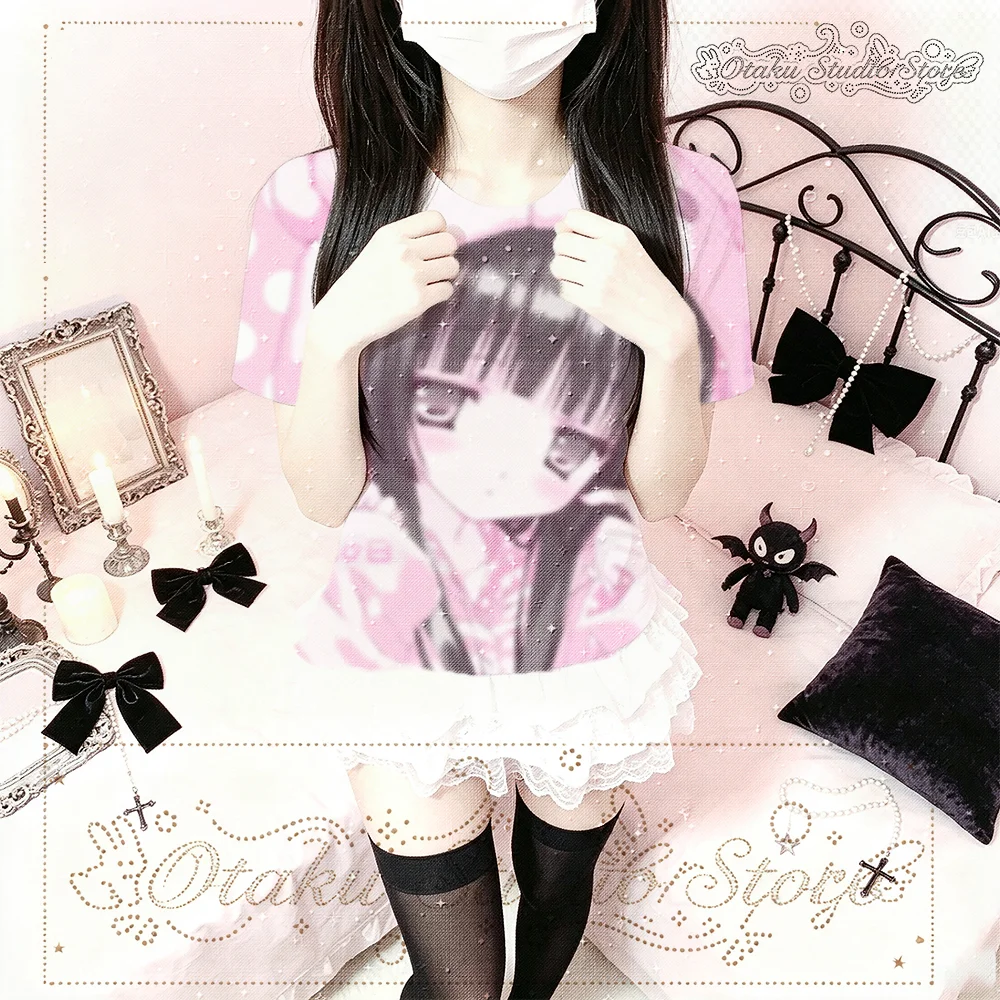 Nijigen Moé Kawaii Anime Graphic T-Shirt Unisex Oversized Short Sleeve Top Gothic Lolita Y2K Subculture Harajuku Streetwear Soft