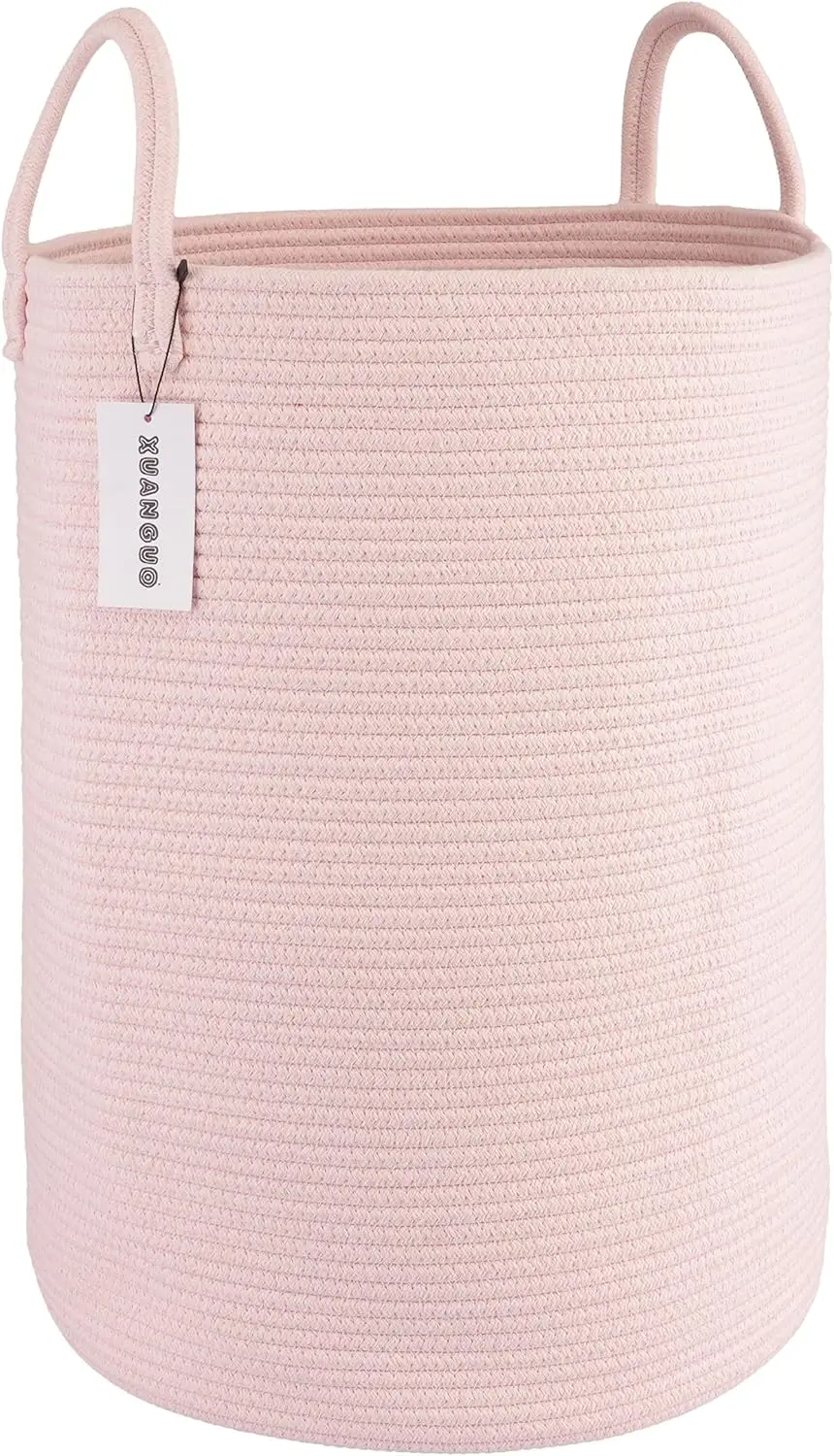 

Большая корзина для белья из хлопкового каната с ручками для хранения одежды, одеял и игрушек, светло-розовая