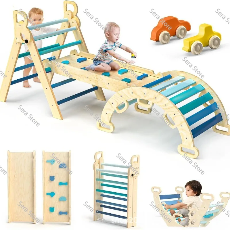 Wooden indoor children's climbing frame - a baby's physical training toy with simple and foldable triangular design
