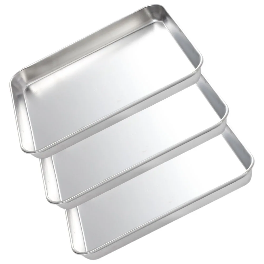 

3pcs Stainless Steel Baking Pan Rectangular Cookie Tray For Oven Barbecue Camping Baking Sheet Kitchen Food Container Roasting