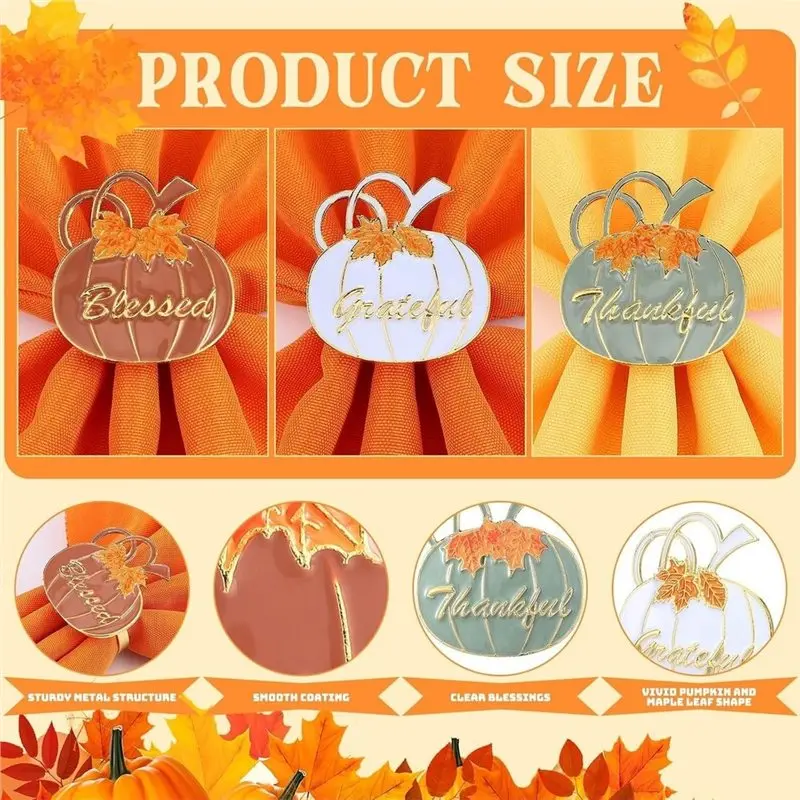 PORK-For Thanksgiving Napkin Rings 12 Pcs Pumpkin Maple Leaf Design For Halloween For Thanksgiving Table Decorations